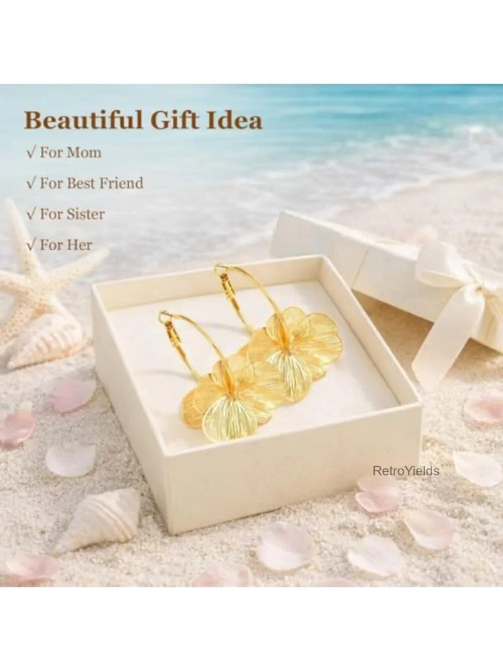 Flower Statement Drop Earrings for Women Bohemian Floral Dangle Hoop Earrings